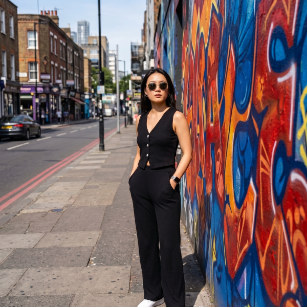 Black Sleeveless Vest and Wide-Leg Trouser Set – Premium Two-Piece Co-ord